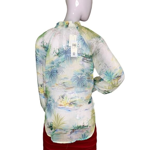 Guess NWT Charisse Chiffon Blouse Long Sleeve Tropical Print High Low Size M - Picture 8 of 14